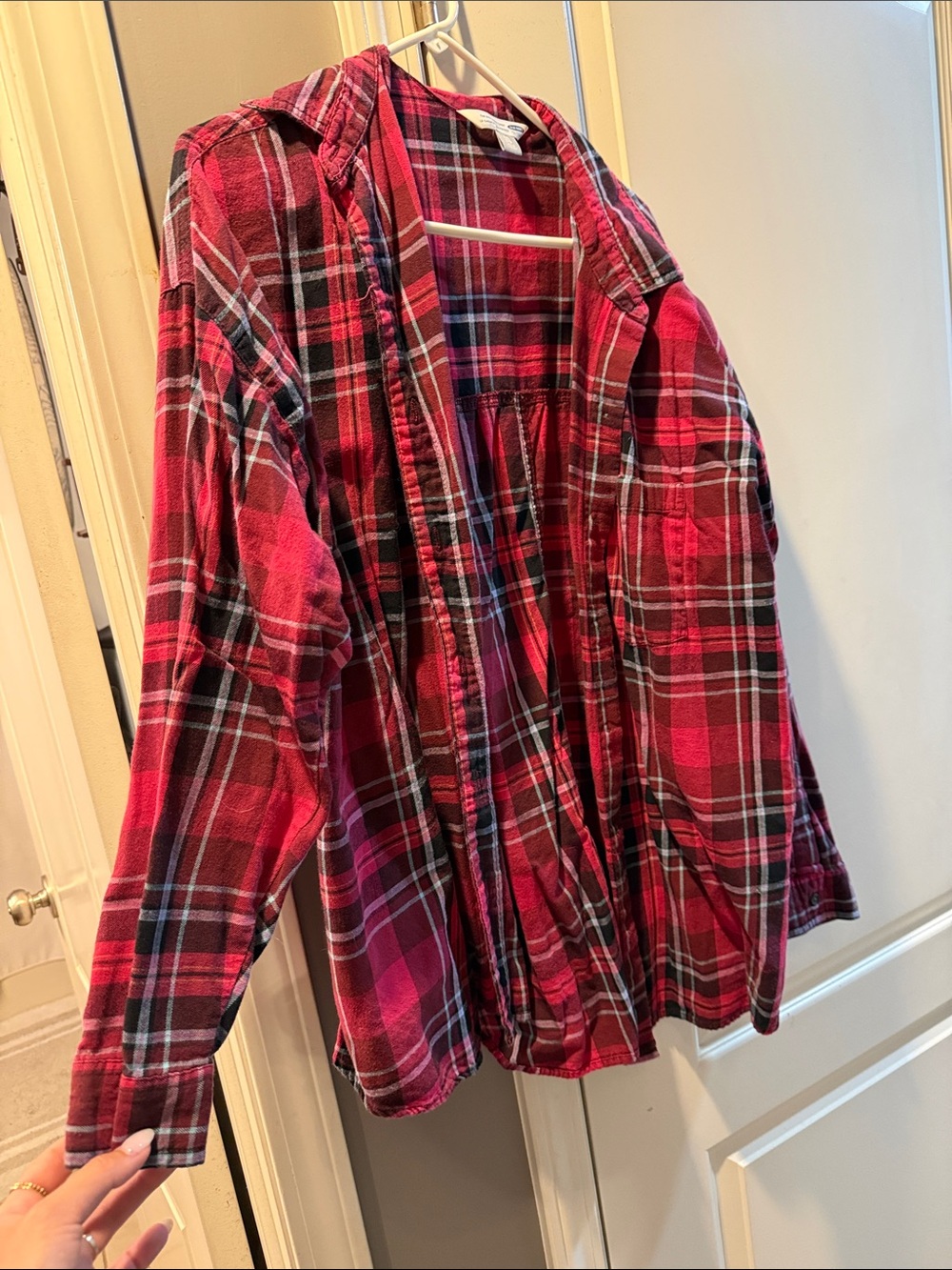 Old Navy Red and Black Plaid Boyfriend Shirt
